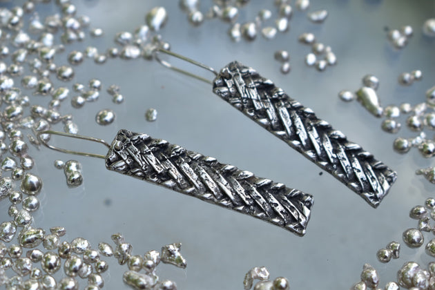 Twill Woven Silver Earrings, Earrings, Unmarked Industries - unX Industries - artisan jewelry made in U.S.A 